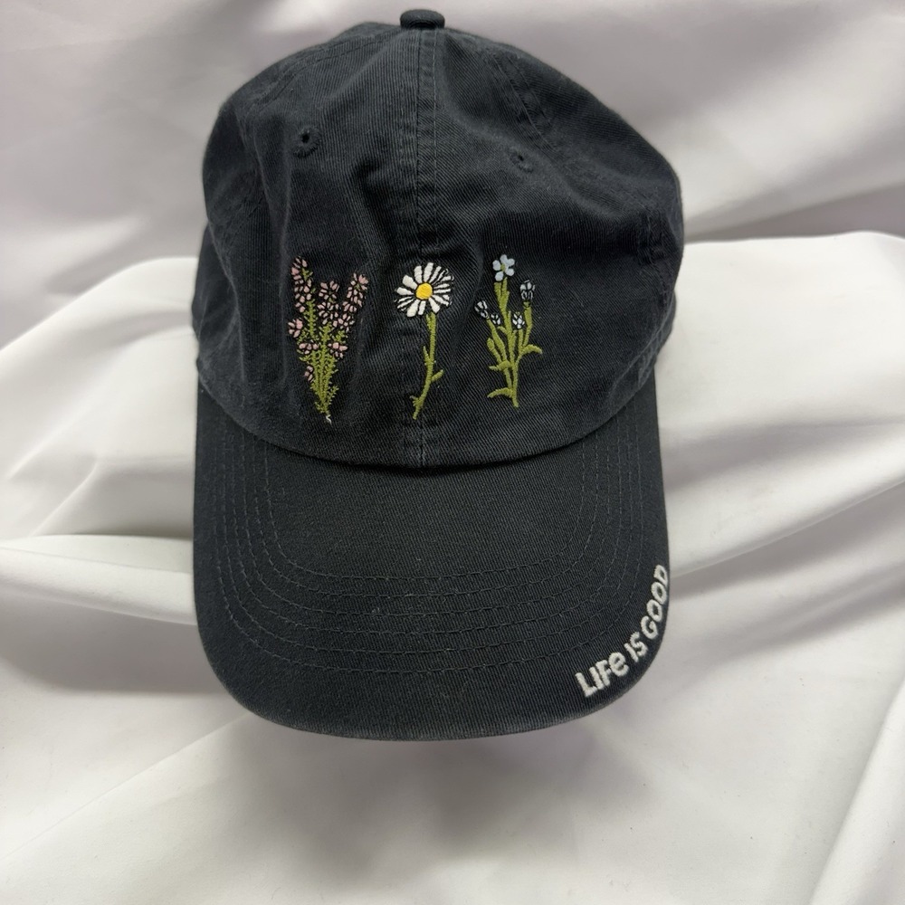 Life Is Good Wildflowers Chill Cap Black Dad Style Logo Hat Unisex Strapback